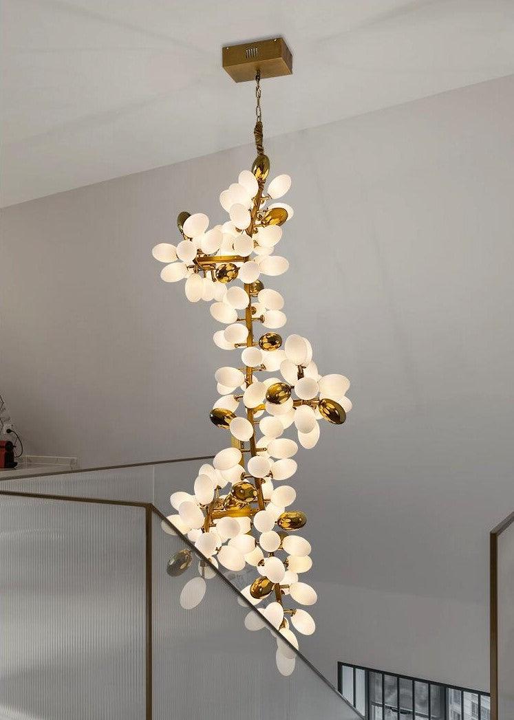 Large Branch Copper Chandelier with Grape Shape Bulbs Unique and Creative Light Fixture for Staircase/ Duplex/ High Ceiling Living Room/ Restaurant - Lightings Menu