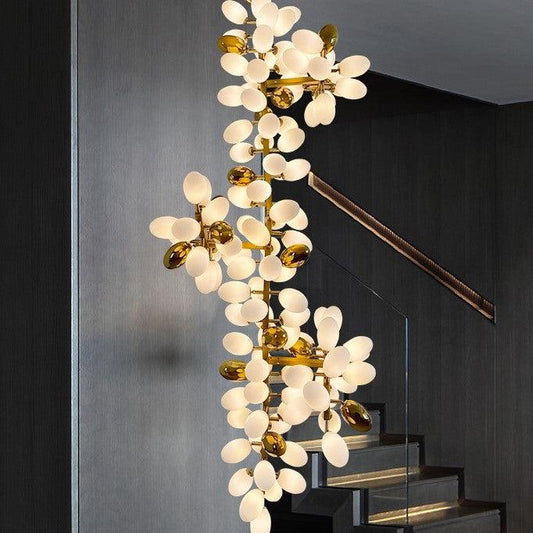 Large Branch Copper Chandelier with Grape Shape Bulbs Unique and Creative Light Fixture for Staircase/ Duplex/ High Ceiling Living Room/ Restaurant - Lightings Menu