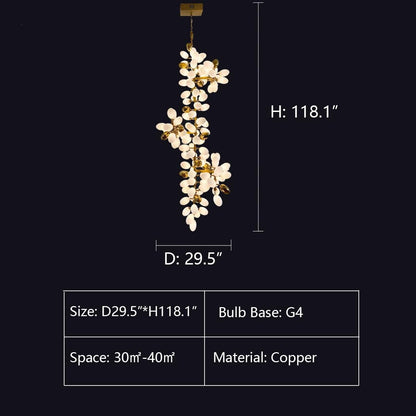 Large Branch Copper Chandelier with Grape Shape Bulbs Unique and Creative Light Fixture for Staircase/ Duplex/ High Ceiling Living Room/ Restaurant - Lightings Menu