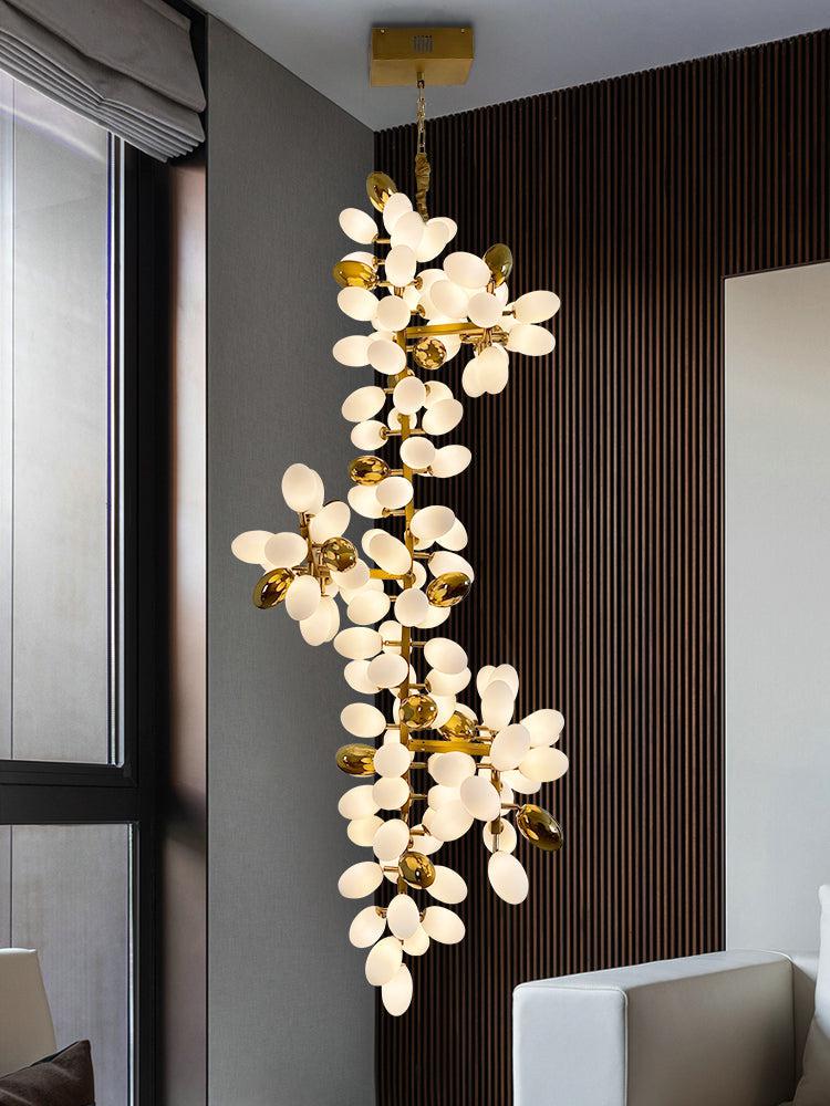 Large Branch Copper Chandelier with Grape Shape Bulbs Unique and Creative Light Fixture for Staircase/ Duplex/ High Ceiling Living Room/ Restaurant - Lightings Menu