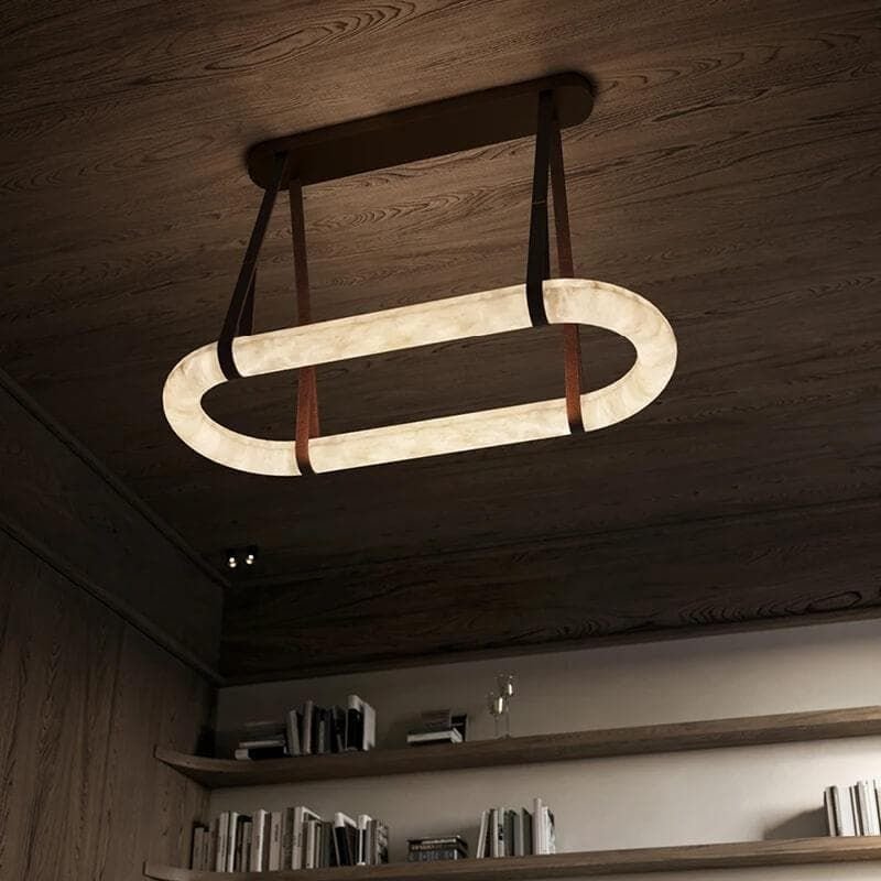 Leathe Circle Alabaster Chandelier - Lightings Menu