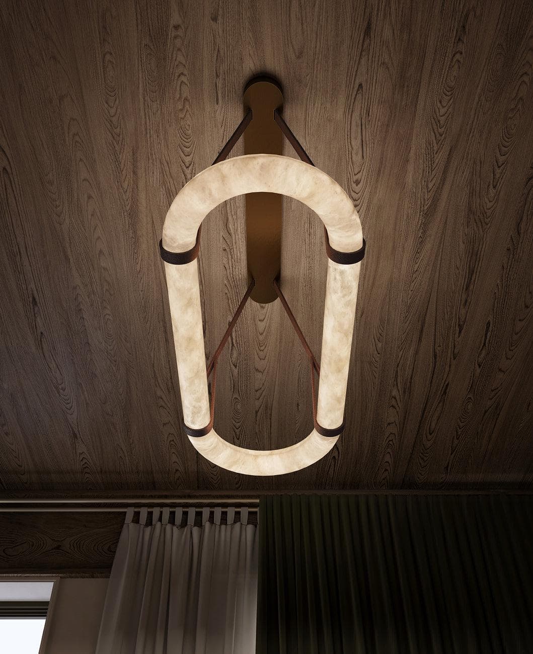 Leathe Circle Alabaster Chandelier - Lightings Menu