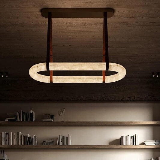 Leathe Circle Alabaster Chandelier - Lightings Menu