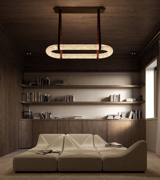 Leathe Circle Alabaster Chandelier - Lightings Menu