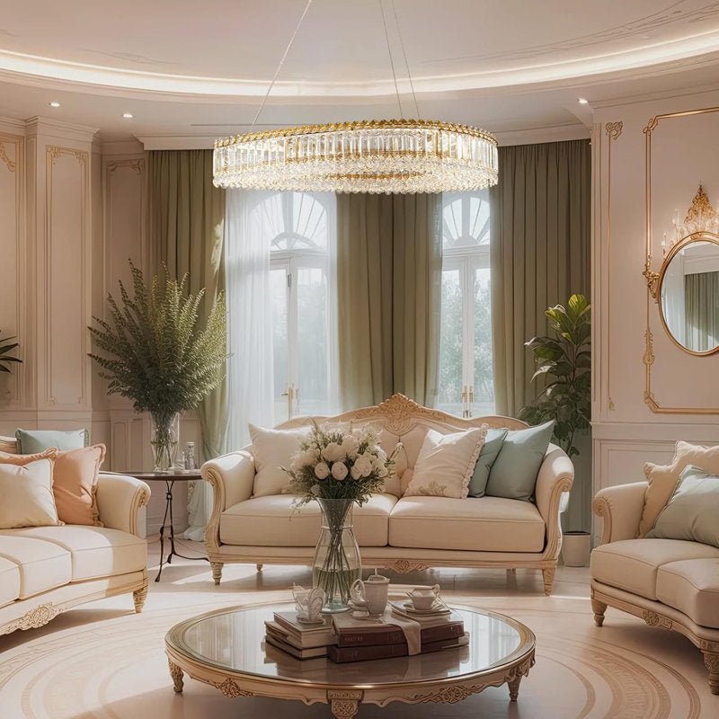Lohan 31.5" Modern LED Crystal Chandelier: Dazzling, Adjustable, Gold - Finished, for Dining & Living Spaces - Lightings Menu