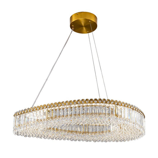 Lohan 31.5" Modern LED Crystal Chandelier: Dazzling, Adjustable, Gold - Finished, for Dining & Living Spaces - Lightings Menu