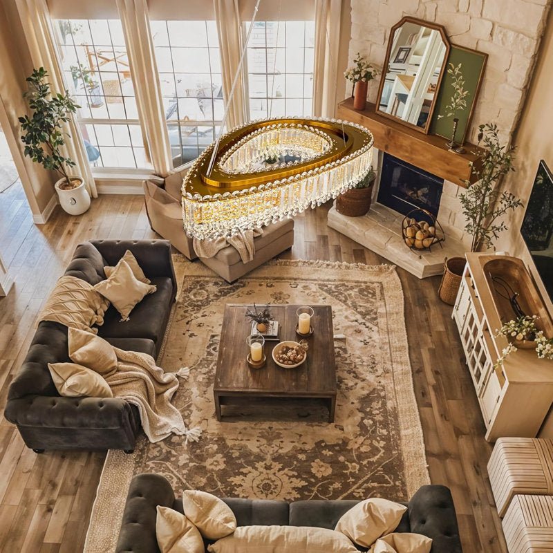 Lohan 31.5" Modern LED Crystal Chandelier: Dazzling, Adjustable, Gold - Finished, for Dining & Living Spaces - Lightings Menu