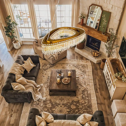 Lohan 31.5" Modern LED Crystal Chandelier: Dazzling, Adjustable, Gold - Finished, for Dining & Living Spaces - Lightings Menu