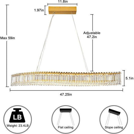 Lohan 31.5" Modern Luxury Geometric LED Crystal Kitchen Island Chandelier - Lightings Menu