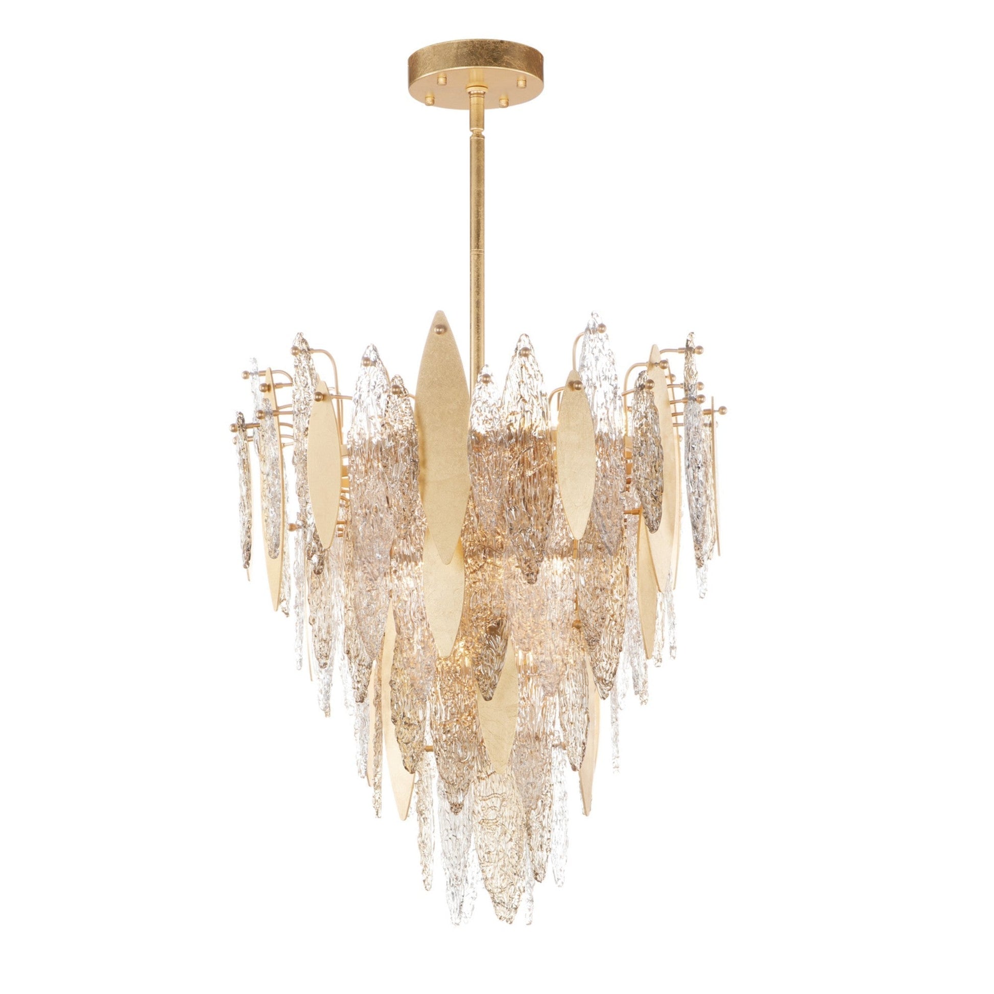 Majestic Gold Leaf Finish LED Chandelier - 12/21 Lights, 24‘’ 33‘’ - Lightings Menu