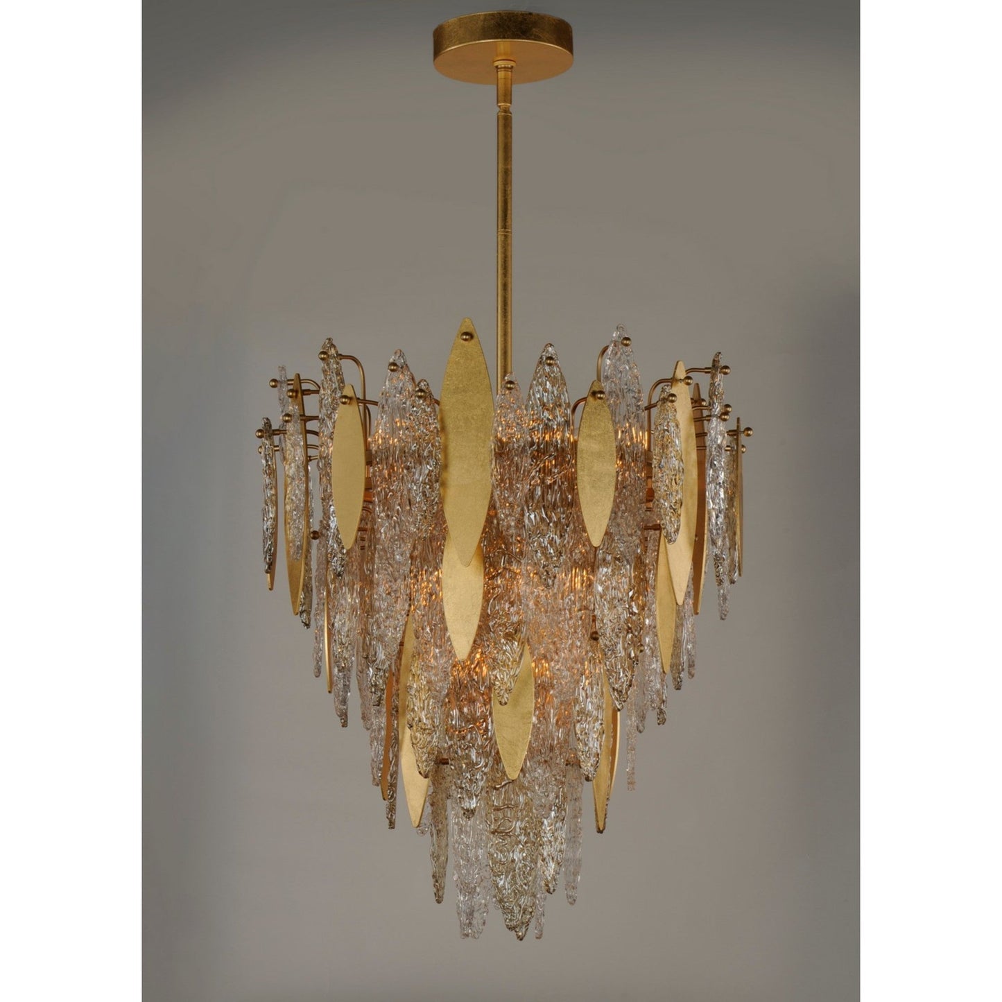 Majestic Gold Leaf Finish LED Chandelier - 12/21 Lights, 24‘’ 33‘’ - Lightings Menu