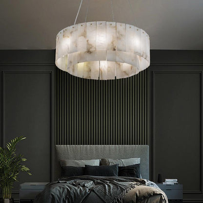 Modern Alabaster 2 tier Round Art Chandelier - Lightings Menu