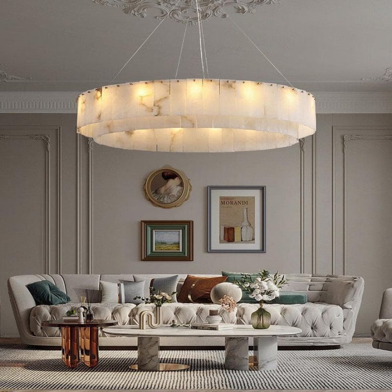 Modern Alabaster 2 tier Round Art Chandelier - Lightings Menu
