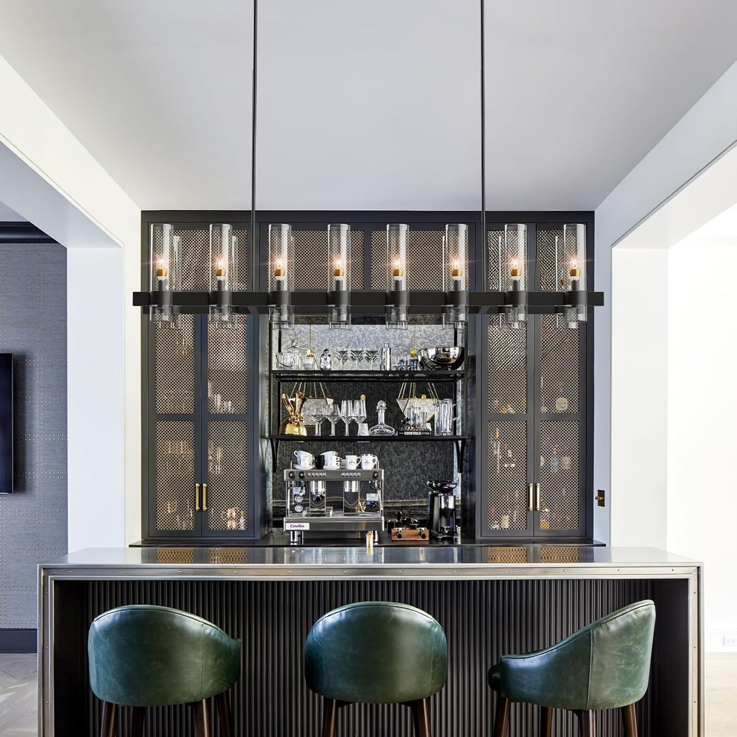 Modern Farmhouse 16 - Light Adjustable Linear Chandelier for Kitchen Island & Dining - Lightings Menu