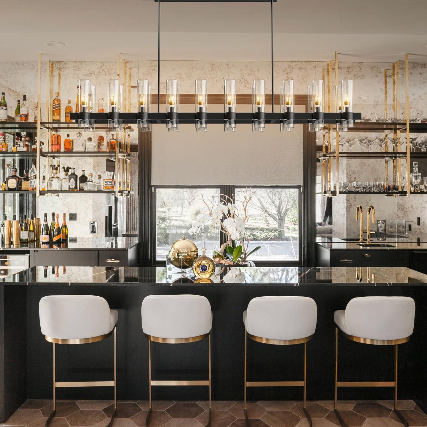 Modern Farmhouse 20 - Light Linear Chandelier: Adjustable Black Kitchen Island Lighting - Lightings Menu