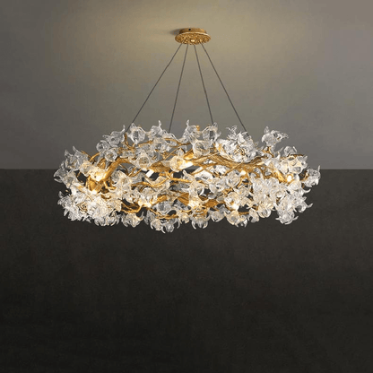Modern Petal Crystal Round Brass Branch Chandelier - Lightings Menu