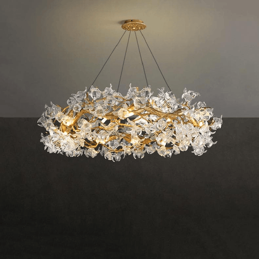 Modern Petal Crystal Round Brass Branch Chandelier - Lightings Menu