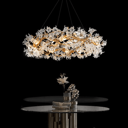 Modern Petal Crystal Round Brass Branch Chandelier - Lightings Menu