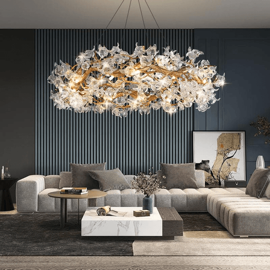 Modern Petal Crystal Round Brass Branch Chandelier - Lightings Menu