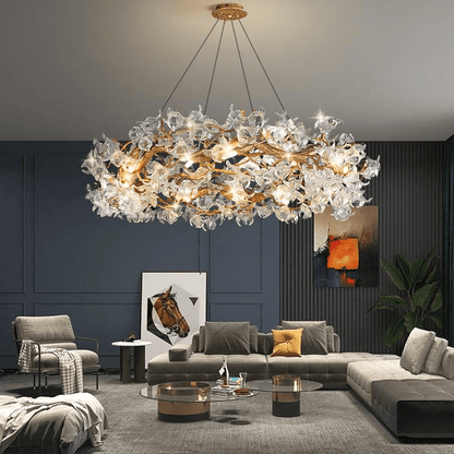 Modern Petal Crystal Round Brass Branch Chandelier - Lightings Menu