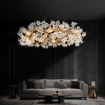 Modern Petal Crystal Round Brass Branch Chandelier - Lightings Menu