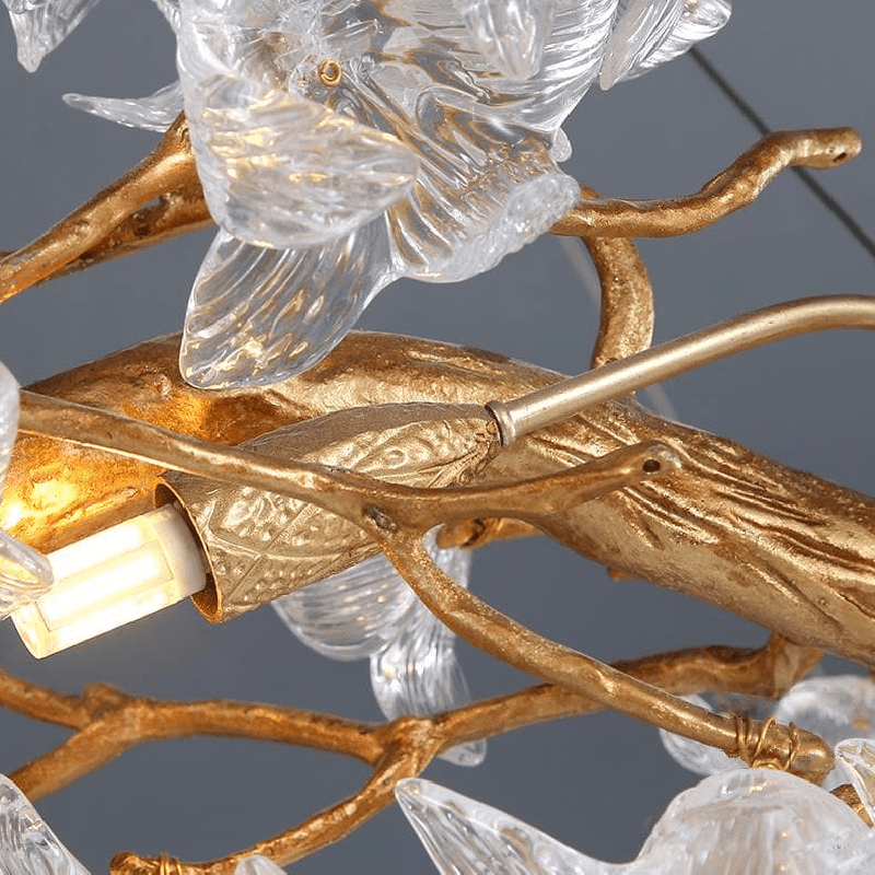 Modern Petal Crystal Round Brass Branch Chandelier - Lightings Menu