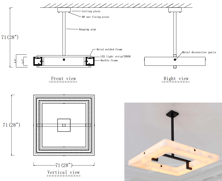 Modern Square Alabaster Chandelier - Lightings Menu