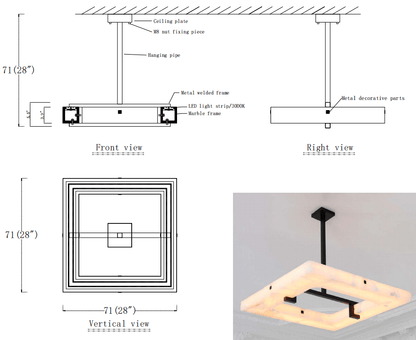Modern Square Alabaster Chandelier - Lightings Menu