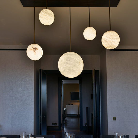 Nami Alabaster Sphere Staircase Chandelier - Lightings Menu