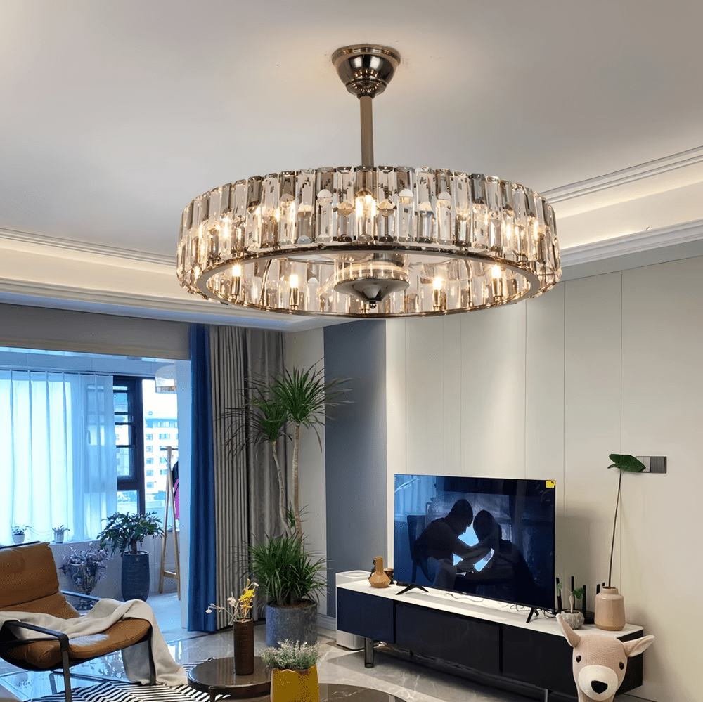 New Modern Invisible Fan Light Candle Crystal Chandelier - Lightings Menu
