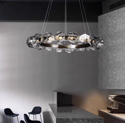 Nordic Minimalist Glass Circle Art Chandelier for Living/Dining Room/Bedroom - Lightings Menu