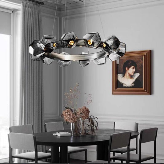 Nordic Minimalist Glass Circle Art Chandelier for Living/Dining Room/Bedroom - Lightings Menu