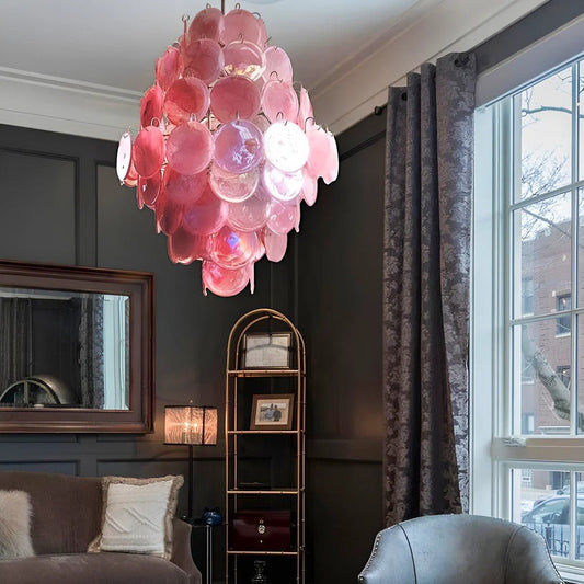 Pink Vintage Murano Glass Tiered Chandelier - Lightings Menu