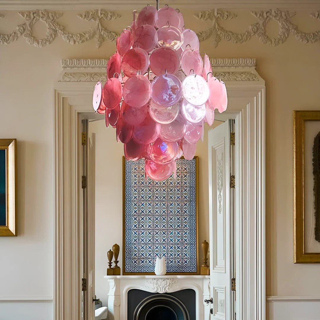 Pink Vintage Murano Glass Tiered Chandelier - Lightings Menu