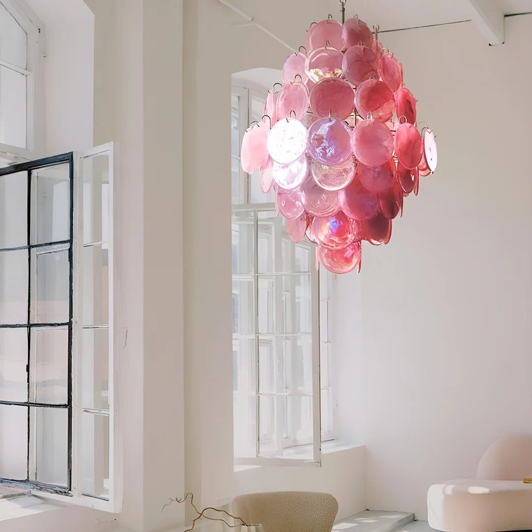 Pink Vintage Murano Glass Tiered Chandelier - Lightings Menu