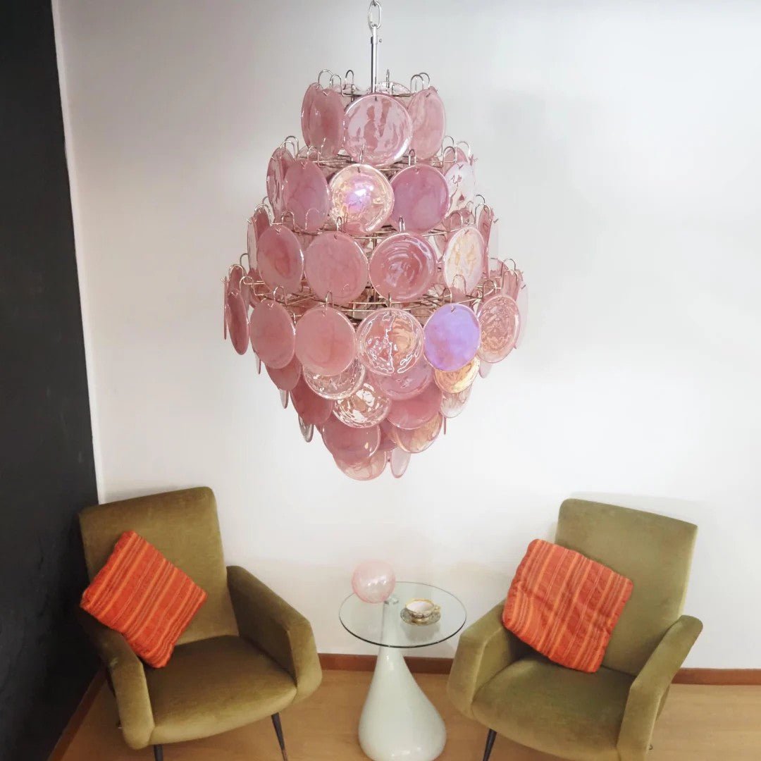 Pink Vintage Murano Glass Tiered Chandelier - Lightings Menu