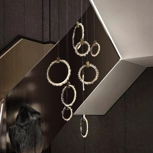 Primary Crystal Cluster 12 Rings Staircase Chandelier - Lightings Menu