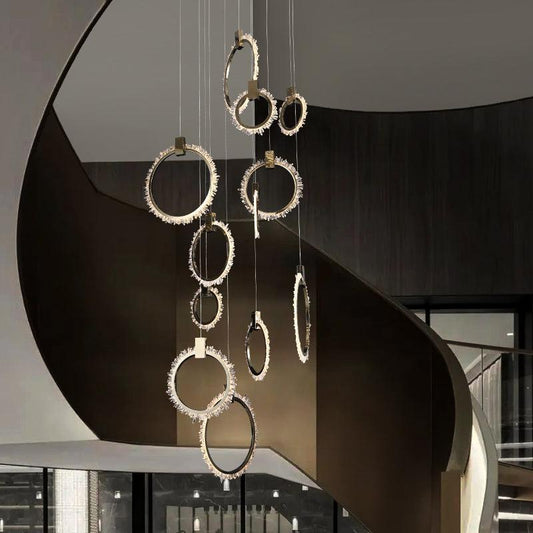 Primary Crystal Cluster 12 Rings Staircase Chandelier - Lightings Menu
