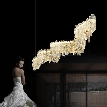 Primary Crystal Cluster Linear Dining Chandelier - Lightings Menu