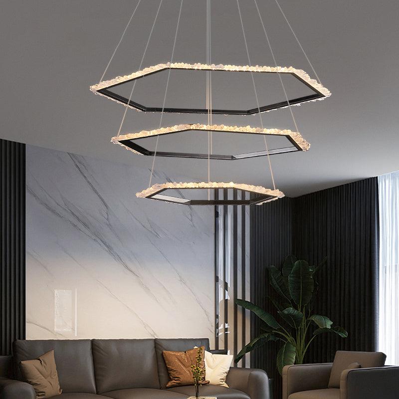 Primary Hexagon Rock Crystal Ring Chandelier - Lightings Menu
