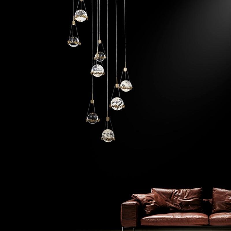 Primary Rock Crystal Ball Ceiling Mounted Staircase Chandelier - Lightings Menu
