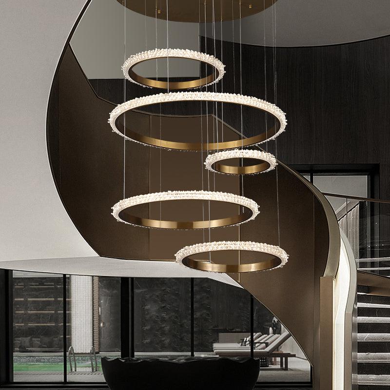 Primary Staircase K9 Crystal Ring Chandelier - Lightings Menu