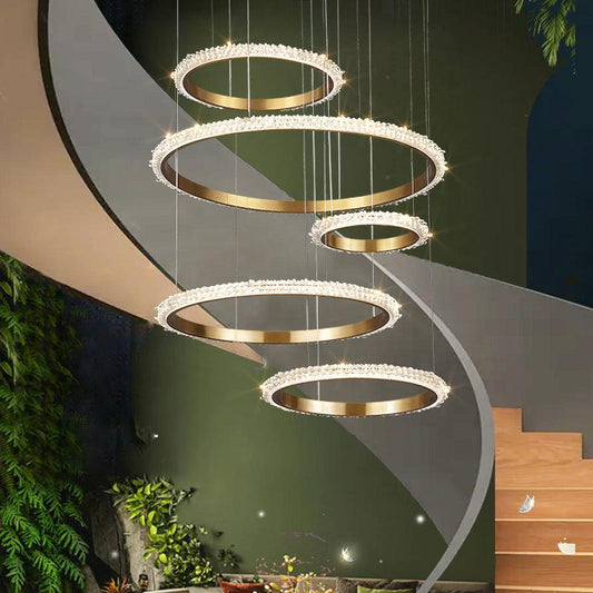 Primary Staircase K9 Crystal Ring Chandelier - Lightings Menu