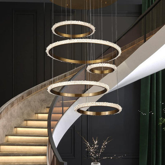 Primary Staircase K9 Crystal Ring Chandelier - Lightings Menu