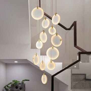 Queenie marble disc Long Round chandelier For Loft - Lightings Menu