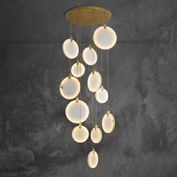 Queenie marble disc Long Round chandelier For Loft - Lightings Menu