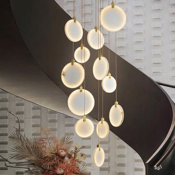 Queenie marble disc Long Round chandelier For Loft - Lightings Menu