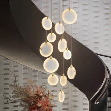 Queenie marble disc Long Round chandelier For Loft - Lightings Menu