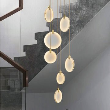 Queenie marble disc Long Round chandelier For Loft - Lightings Menu