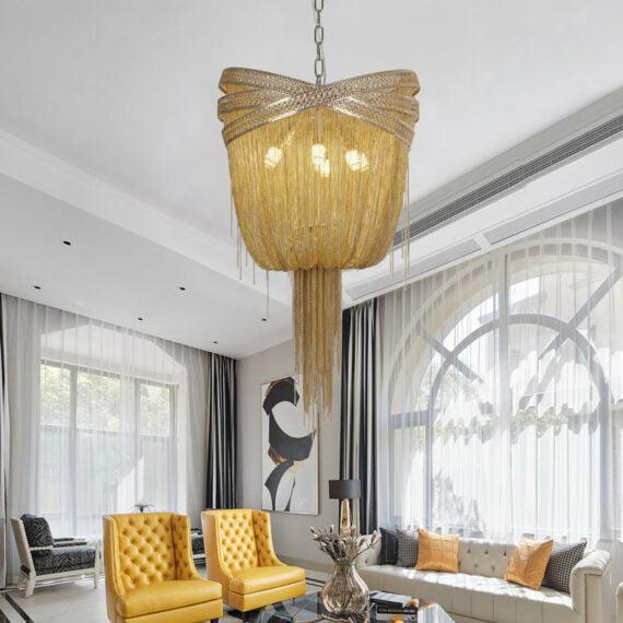 Stacking Rings Chain Tassel Pendant Chandelier - Lightings Menu